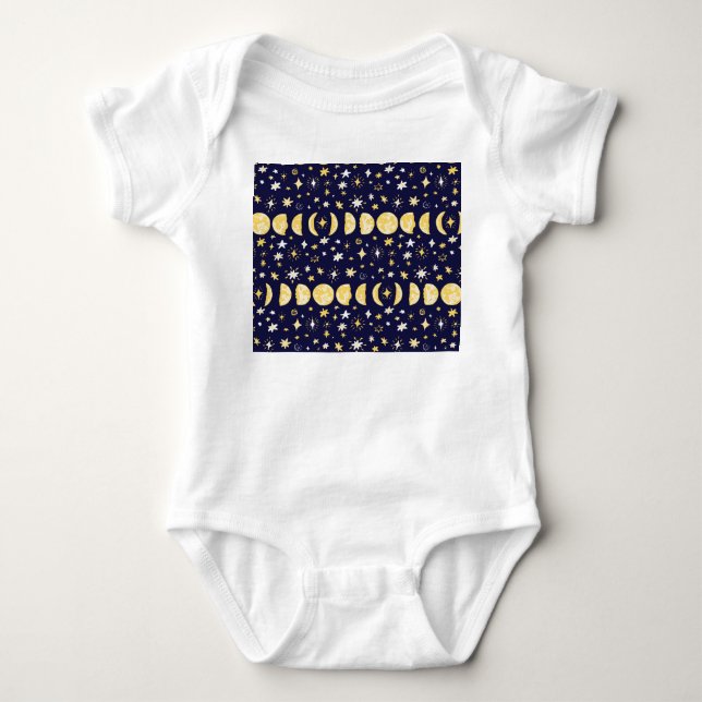 Body Para Bebê Moon Phases Stars Vintage Fundo (Frente)