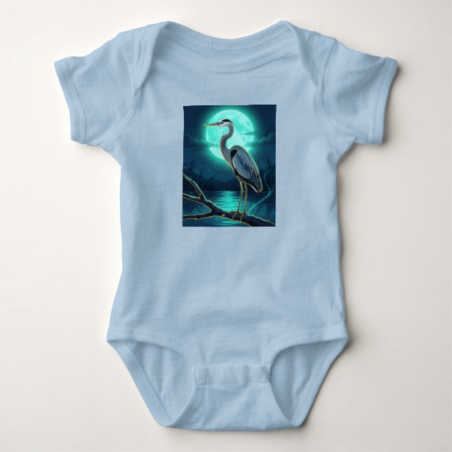 Body Para Bebê Moonlit Heron – Colourful Night Wildlife Art (Frente)