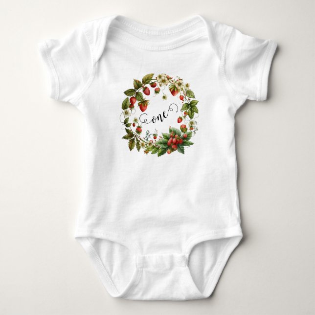 Body Para Bebê Morangos Personalizados para uma Punição - Um ano  (Frente)