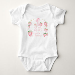Body Para Bebê Morangos Rosa Fofos Aniversário de 1 Ano Primeiro