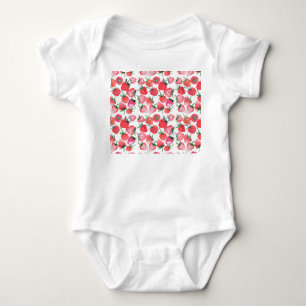 Body Para Bebê Morangos Vermelhos Suculentos Padrão de Aquarela
