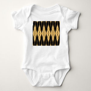 Body Para Bebê Motif de diamante: padrão elegante preto-dourado.