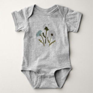 Body Para Bebê Motifs Flores Simples De Cinza Azul E De Leão