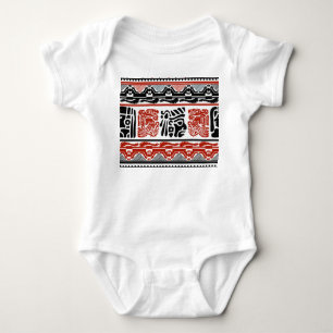 Body Para Bebê Motivos indianos, vermelho-preto, padrão perfeito.