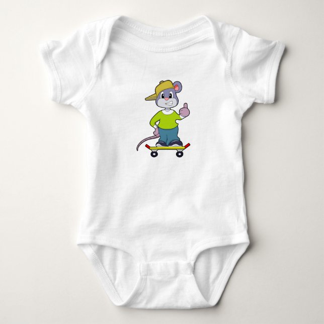 Body Para Bebê Mouse como skater com skate (Frente)