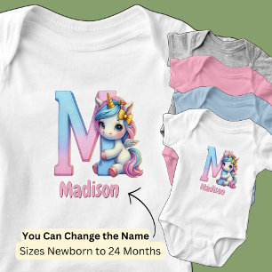 Body Para Bebê Mudar Nome Rosa Bonito Azul Carta M Unicórnio Fofa