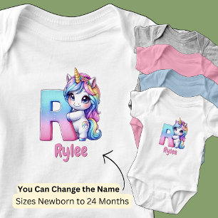 Body Para Bebê Mudar Nome Rosa Bonito Azul Fofo Letra R Unicórnio