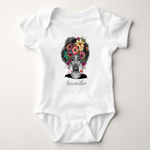 Body Para Bebê Mulher Afro Bebê Floral Elegante