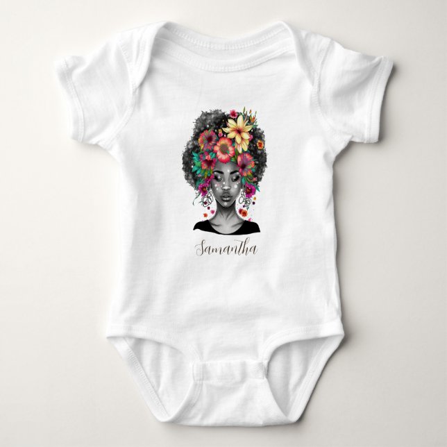 Body Para Bebê Mulher Afro Bebê Floral Elegante (Frente)