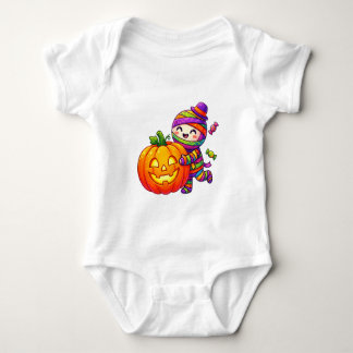 Body Para Bebê Múmia Kawaii de Halloween Abraçando Abóbora