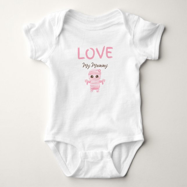 Body Para Bebê Múmia Rosa e Marrom de Halloween (Frente)