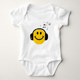 Body Para Bebê Música Adorando um rosto feliz com Fones de ouvido