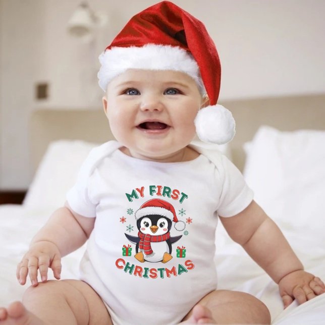 Body Para Bebê My First Christmas Cute Winter Christmas Penguin  (My First Christmas Cute Winter Christmas Penguin Baby Bodysuit)