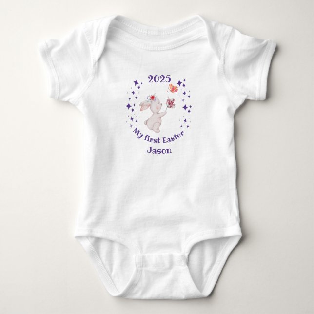 Body Para Bebê My first Easter 20XX baby name (Frente)