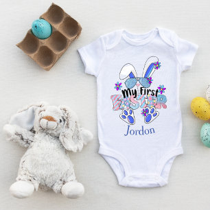 Body Para Bebê My First Easter Cute Blue Bunny Customizable