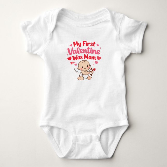 Body Para Bebê My First Valentine Was Mom Baby Valentine Bodysuit (Frente)