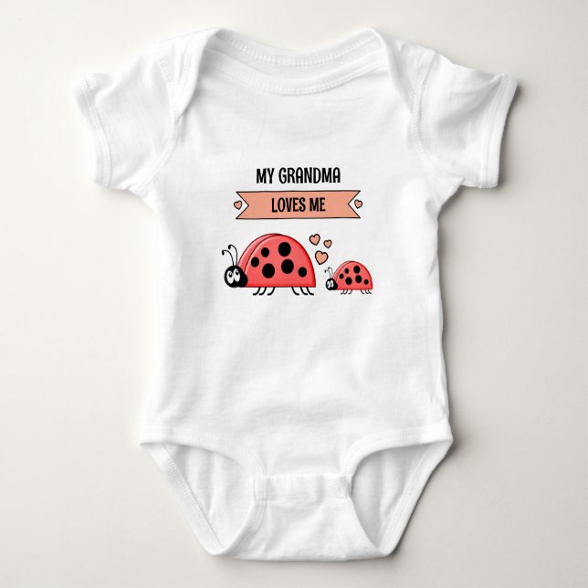 Body Para Bebê My Grandma loves me ladybugs peach (Frente)