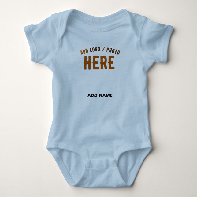 BODY PARA BEBÊ NA MODA MODERNO PERSONALIZÁVEL BRANCO AZUL (Frente)