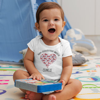 Body Para Bebê Name, July 4th Red Trucks Heart Newborn - 24mos