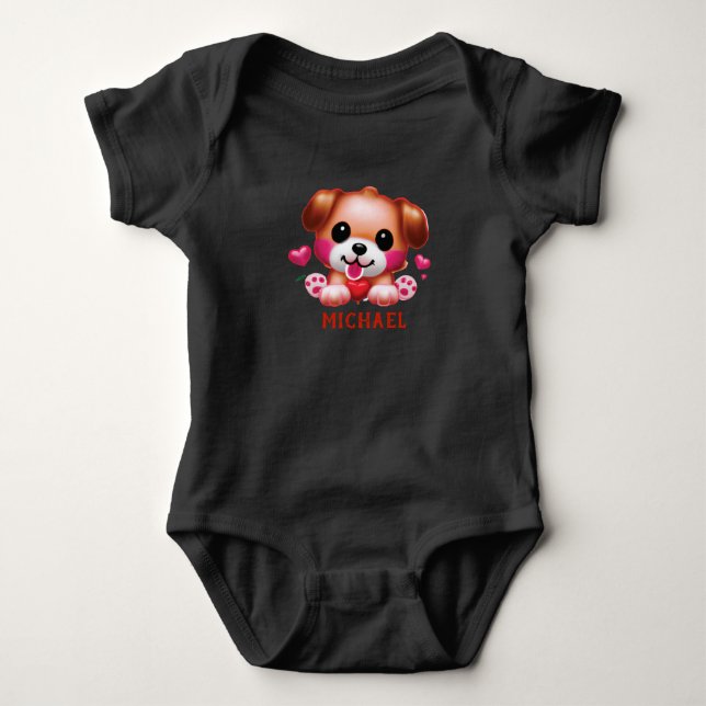 Body Para Bebê Namorados Personalizado De Bebês Cute Puppy (Frente)