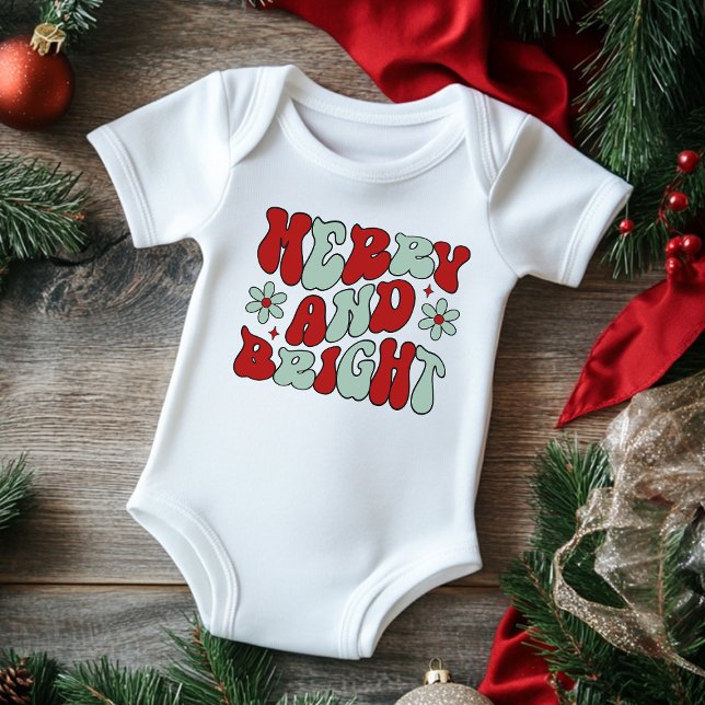 Body Para Bebê Natal Alegre E Brilhante Festivo Retro Groovy (Criador carregado)