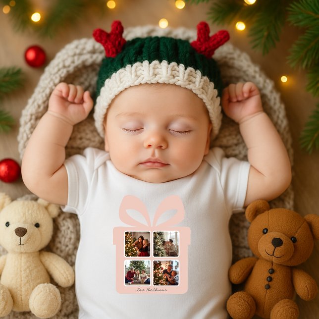Body Para Bebê Natal Cor-de-Rosa Moderno Personalizado (Criador carregado)