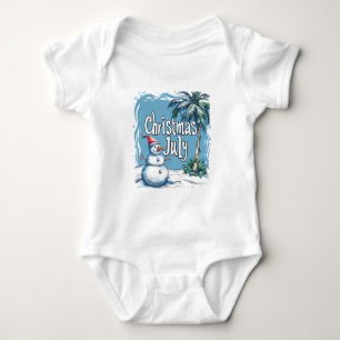 Body Para Bebê Natal em Julho com Design de Boneco de Neve e Palm