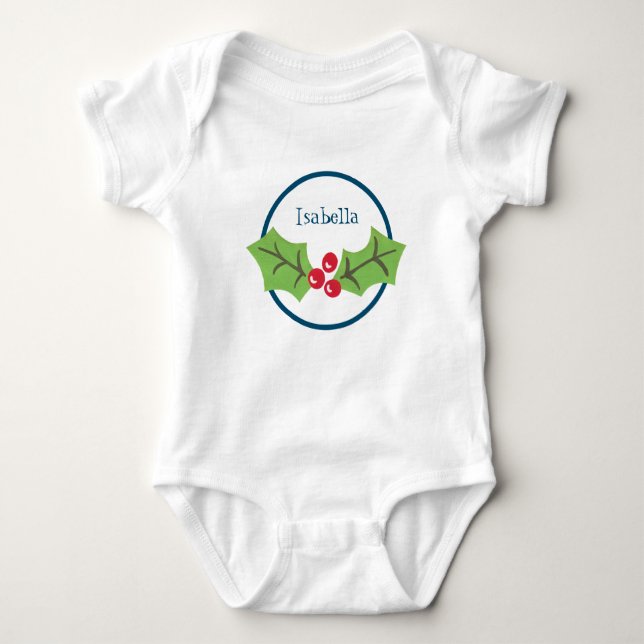 Body Para Bebê Natal Personalizado Holly & Berries (Frente)