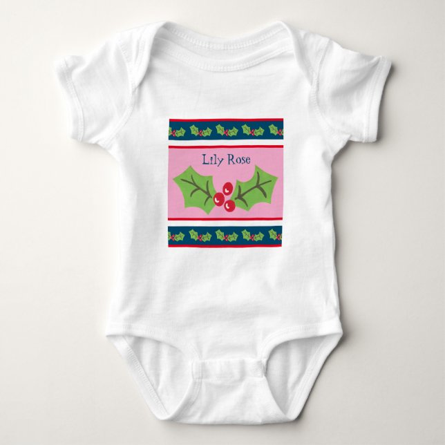 Body Para Bebê Natal Personalizado Holly & Berries (Frente)