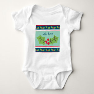 Body Para Bebê Natal Personalizado Holly & Berries