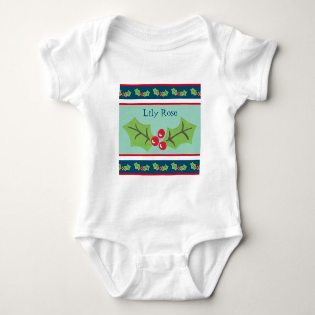 Body Para Bebê Natal Personalizado Holly & Berries (Frente)
