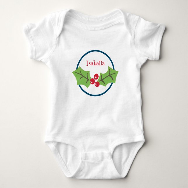 Body Para Bebê Natal Personalizado Holly & Berries (Frente)