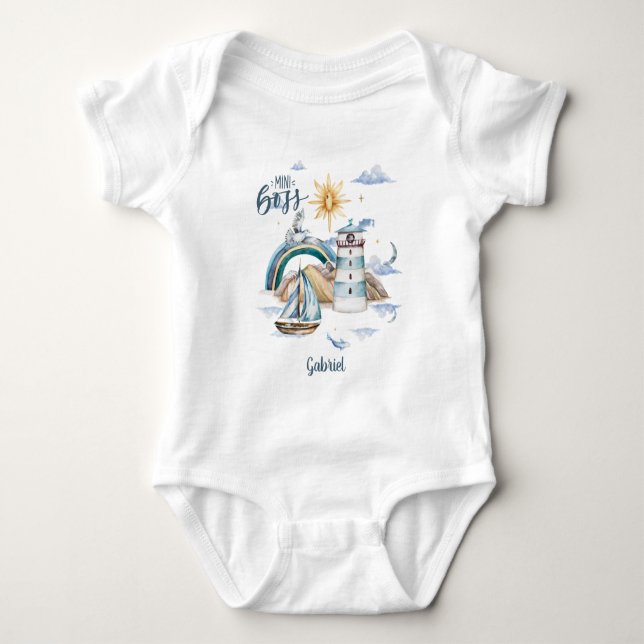 Body Para Bebê Navio Chefe Mini no Oceano Personalizável (Frente)