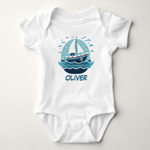 Body Para Bebê Navio-vela azul-cúmulo
