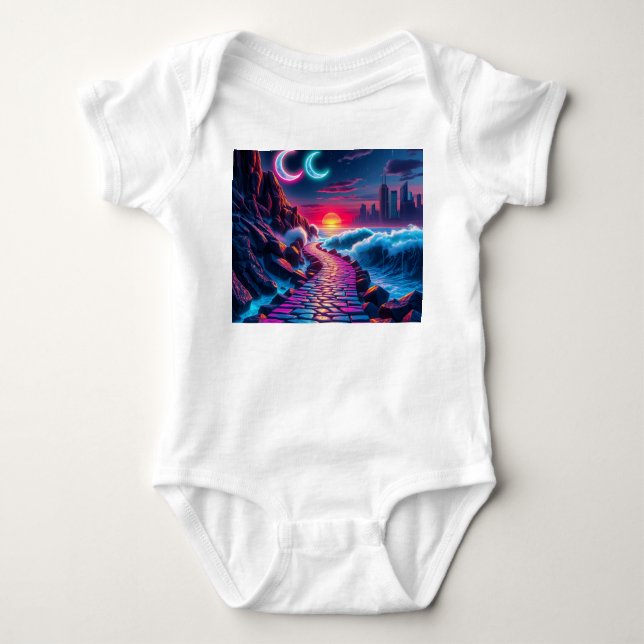 Body Para Bebê Neon Bunny & Neon City Skyline Pathway One Piece B (Frente)