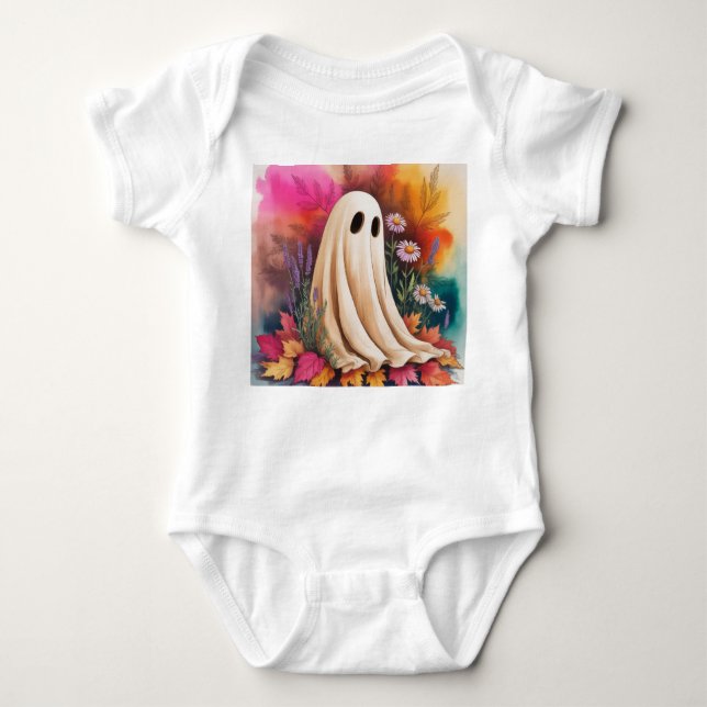 Body Para Bebê Neon Friendly Ghost, Neon Halloween Ghost, Fantasm (Frente)