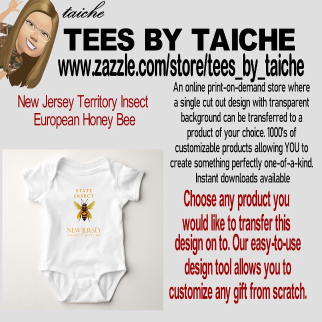 Body Para Bebê New Jersey Territory Insetory Bee Mel Europeu (Criador carregado)