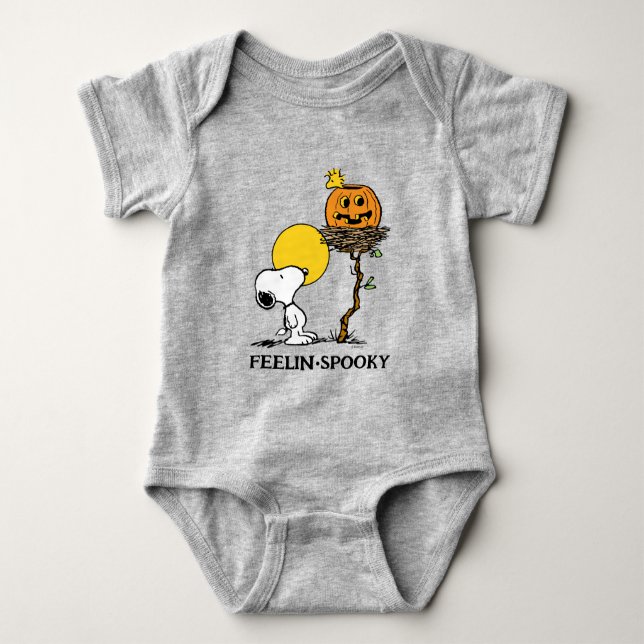 Body Para Bebê Ninho de Snoopy & Woodstock com Jack O' Lanterna (Frente)