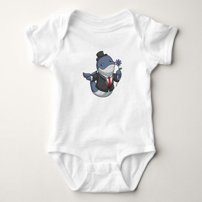 Body Para Bebê Noivo de Casamento de Baleia Flor (Frente)