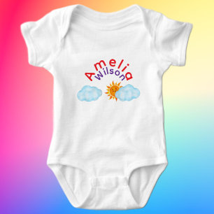 Body Para Bebê Nome Arco-íris Fofo Nuvem Sol