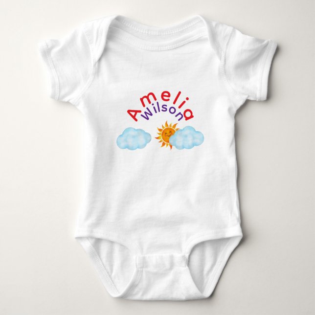 Body Para Bebê Nome Arco-íris Fofo Nuvem Sol (Frente)