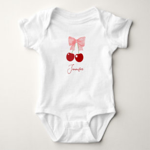 Body Para Bebê Nome com Laço Rosa e Cerejas