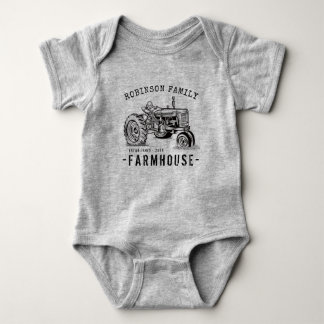Body Para Bebê Nome da família Farmhouse Rustic Vintage Trator