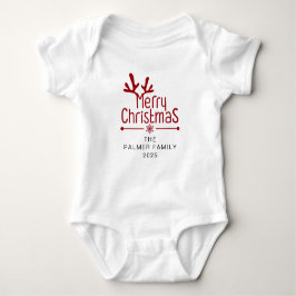 Body Para Bebê Nome da Família Floral de Natal Simples Elegante