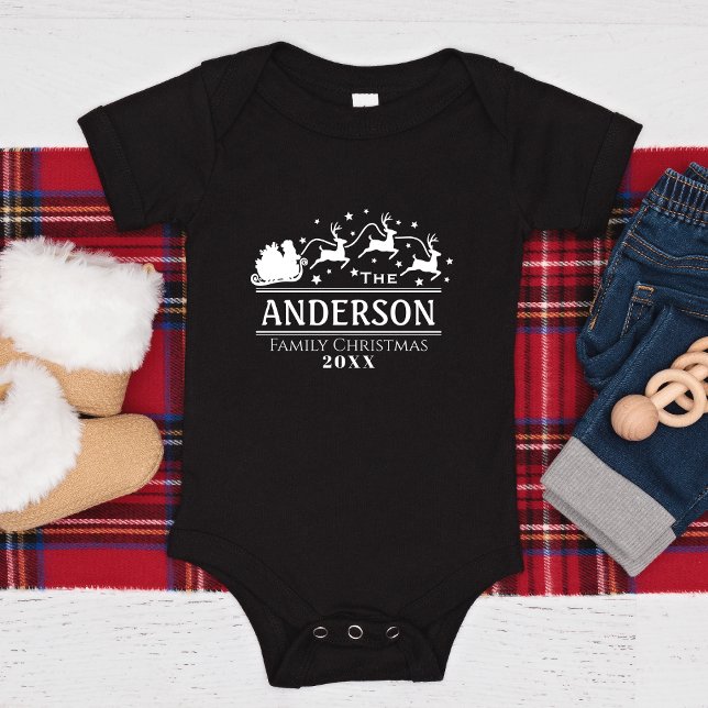 Body Para Bebê Nome da Família Personalizada de Combinação de Beb (Christmas Baby Matching Personalized Family Name Baby Bodysuit)
