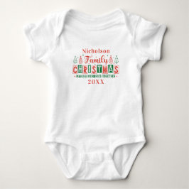Body Para Bebê Nome da família personalizada Red Green Christmas