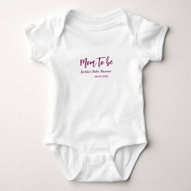 Body Para Bebê nome data chá de bebê futura mamãe rosa simples mí (Frente)