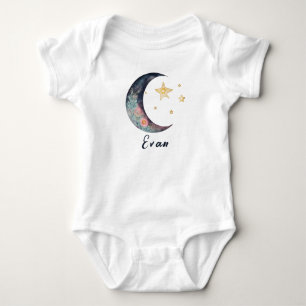 Body Para Bebê Nome de Bebê Monograma Terra Boho Flor Lua Estrela