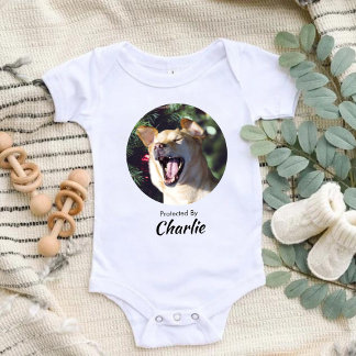 Body Para Bebê Nome de Foto Personalizado Cão Protegido Por Cão