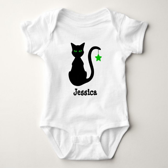 Body Para Bebê Nome de Gato Negro Nome de Bebê (Frente)